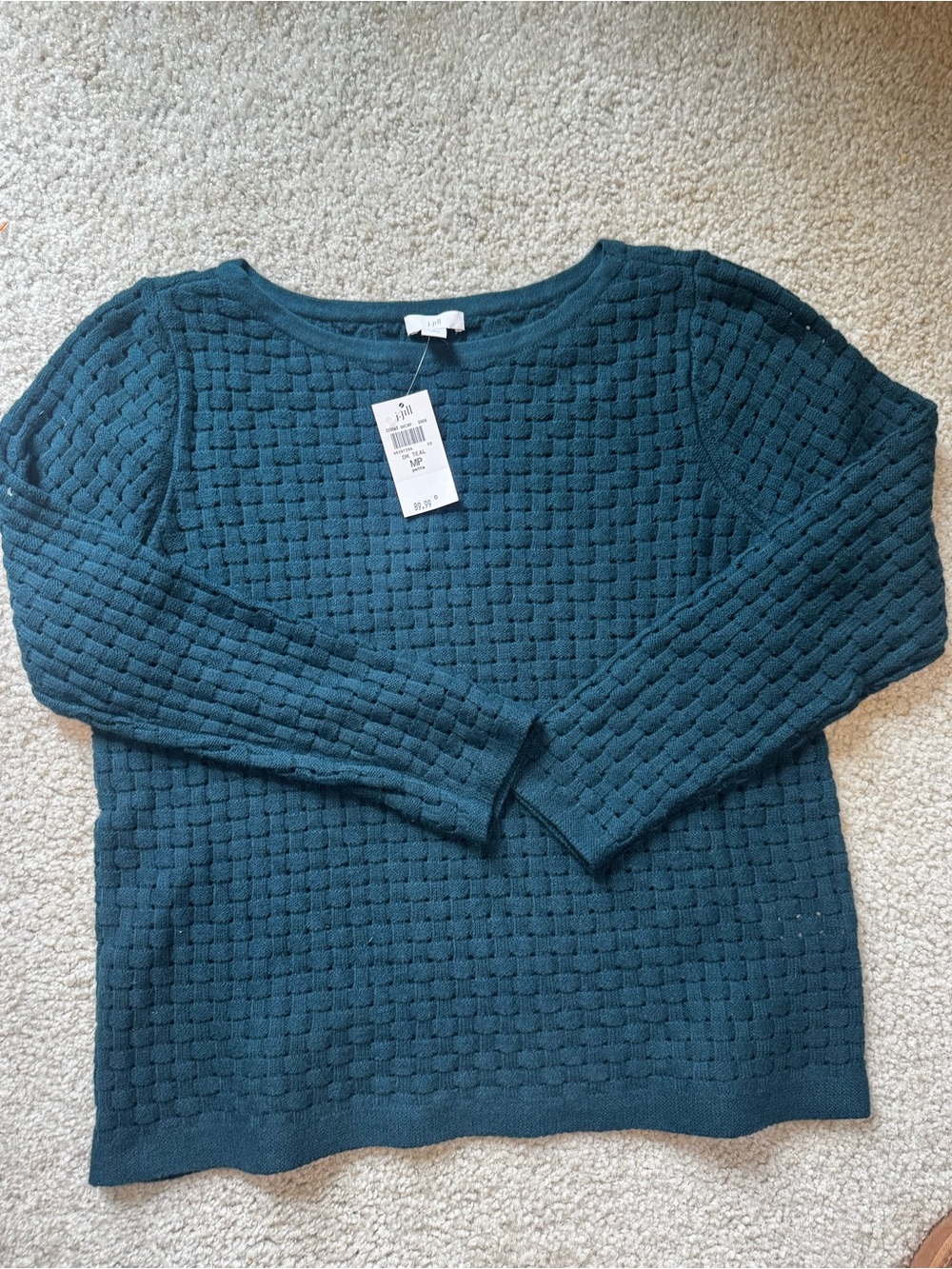 J. Jill Textured Crewneck Sweater - Teal Green